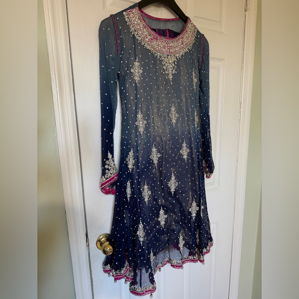 4 piece Elegant Blue and Pink Embellished Dress